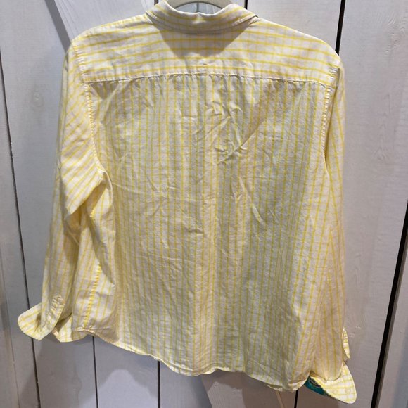 Lauren Ralph Lauren yellow check button up shirt paisley cuffs large - Picture 7 of 8